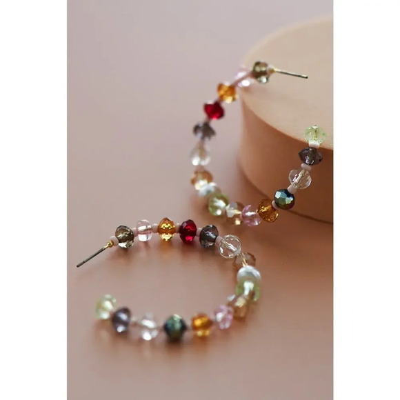 Colorful Crystal Beaded Wire Hoop Earrings - Picture 3 of 3